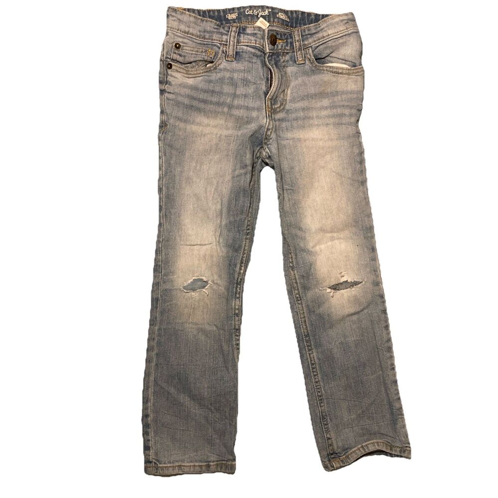 Boys Size 8 Jeans Cat& Jack Straight, Stretch, Adjustable Waist Blue Denim